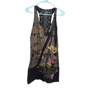 Vtg Libertalia Y2k Tank Top Brown Black Floral Distressed Goth Moto Whimsigoth M